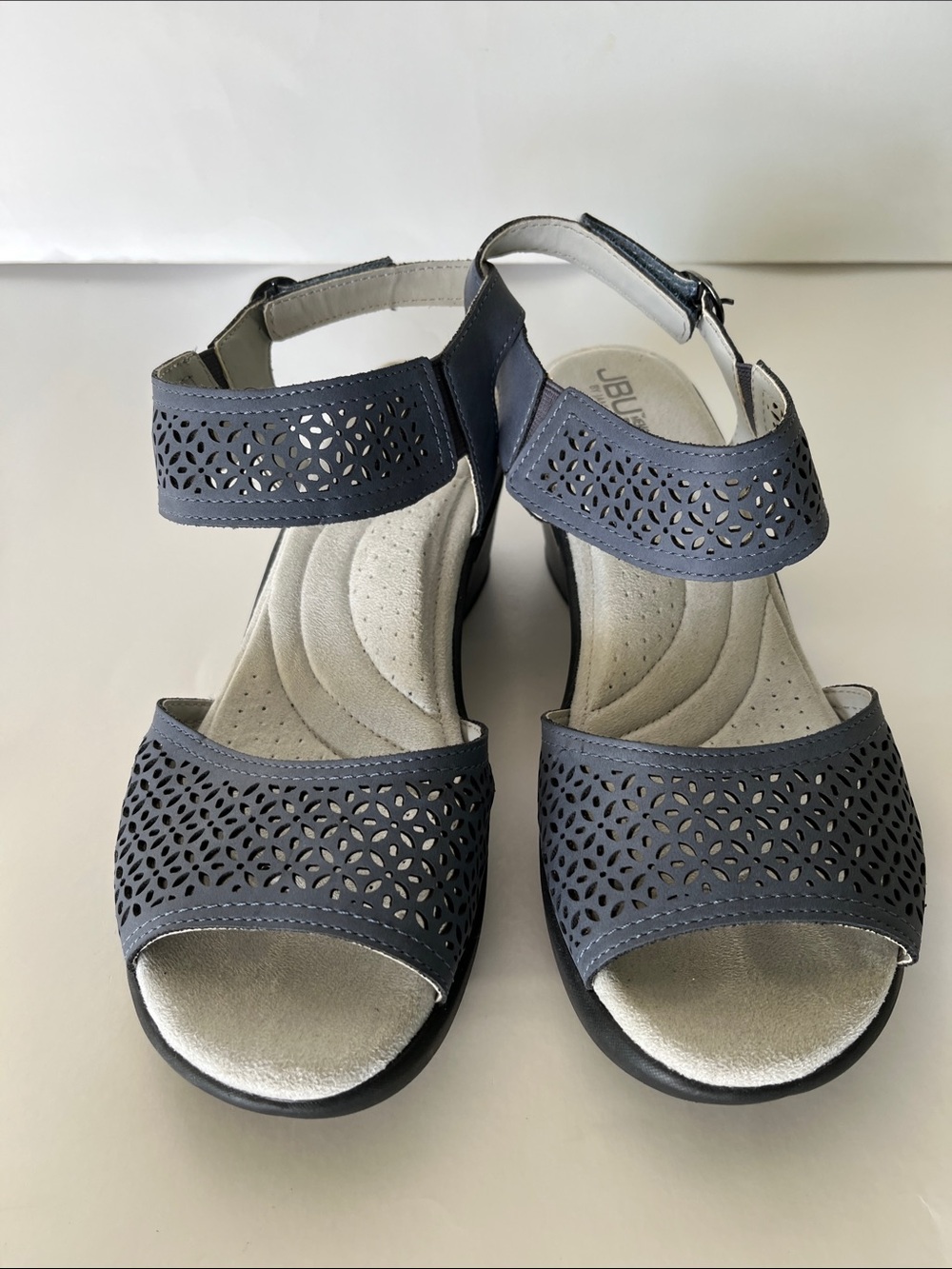 JBU Women's Navy Laser-Cut Comfort Sandals